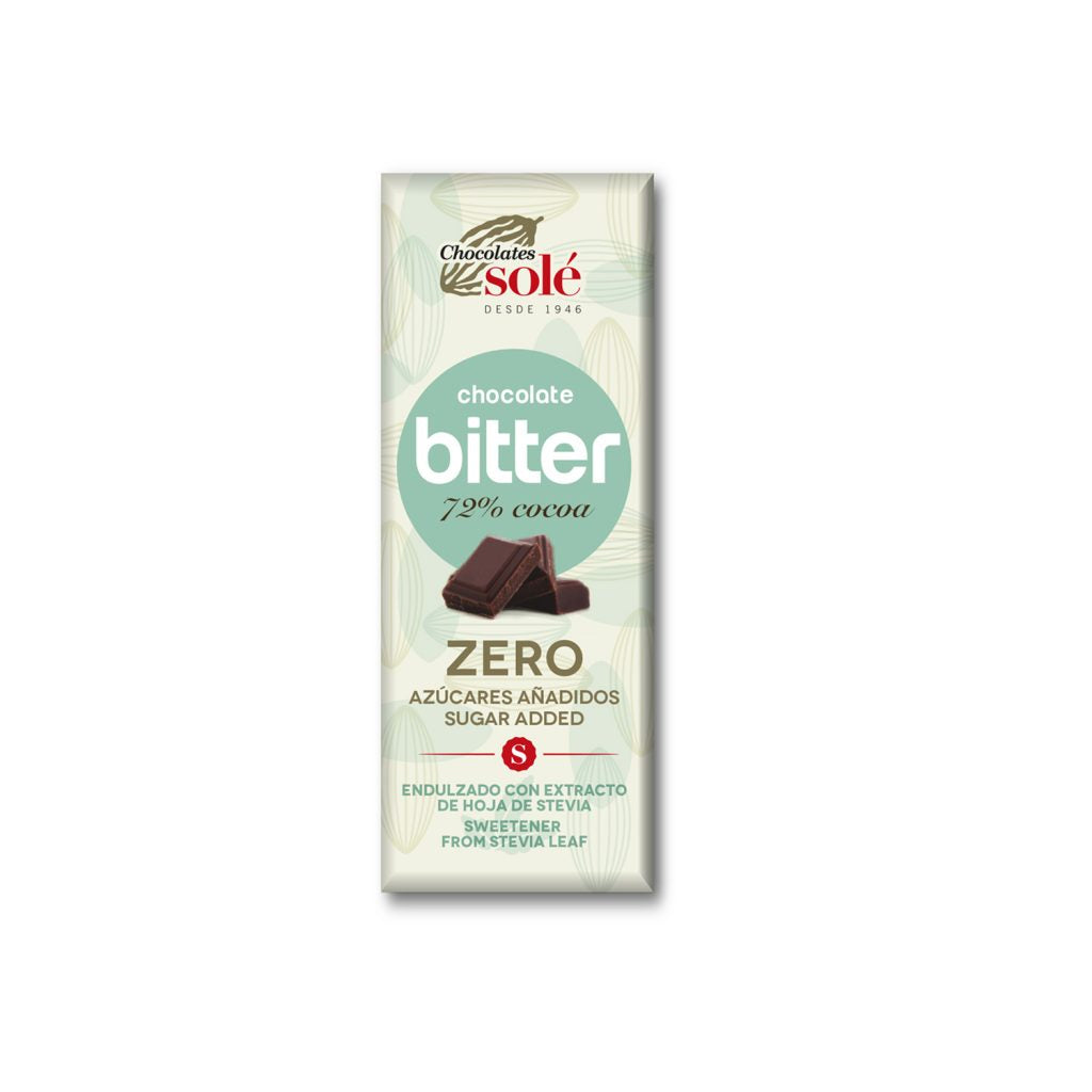 Chocolate Bitter 72% Cacao Endulzado con Stevia 25g