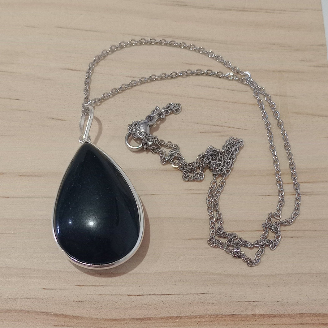 Colgante Obsidiana Negra Lagrima Plata