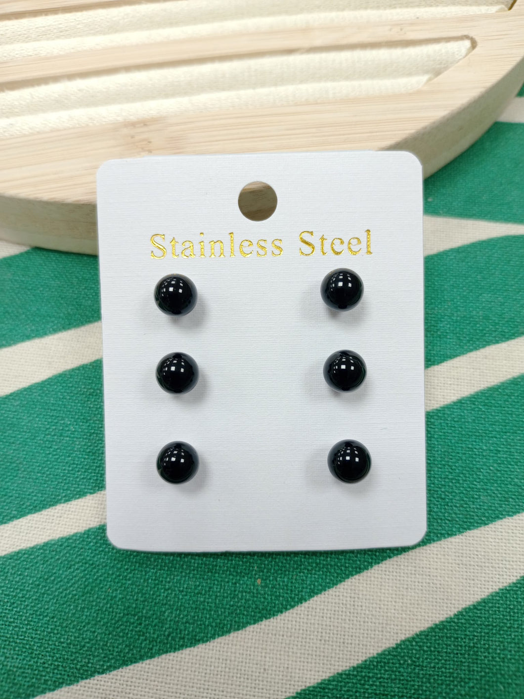 Pendientes Pin de Onix Negro 6 mm