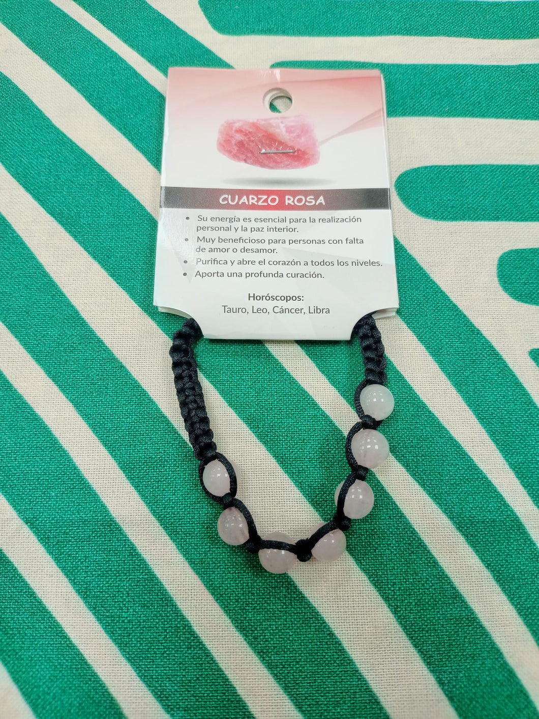Pulsera Macrame de Cuarzo Rosa 8 mm