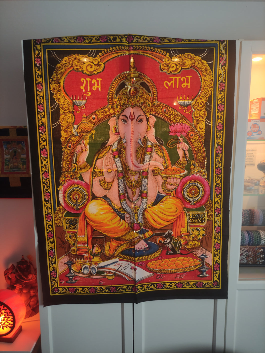 Tapiz Ganesha en Loto con Lentejuelas