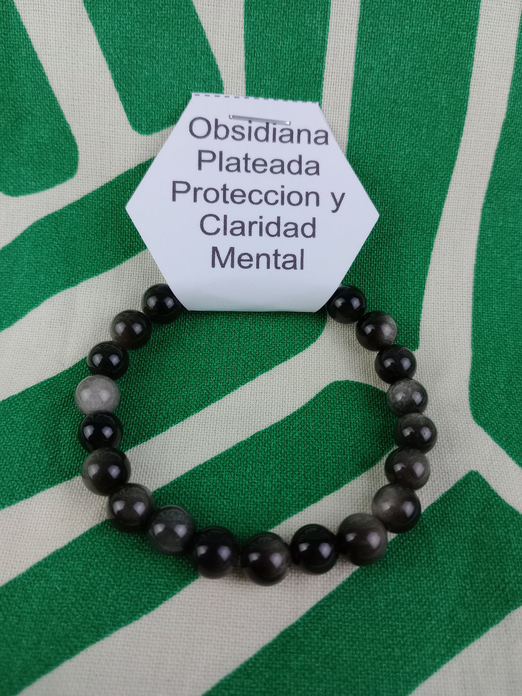 Pulsera Obsidiana Plateada 8 mm