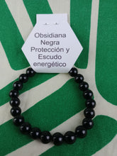 Cargar imagen en el visor de la galería, Pulsera Elástica Obsidiana Negra  8 mm
