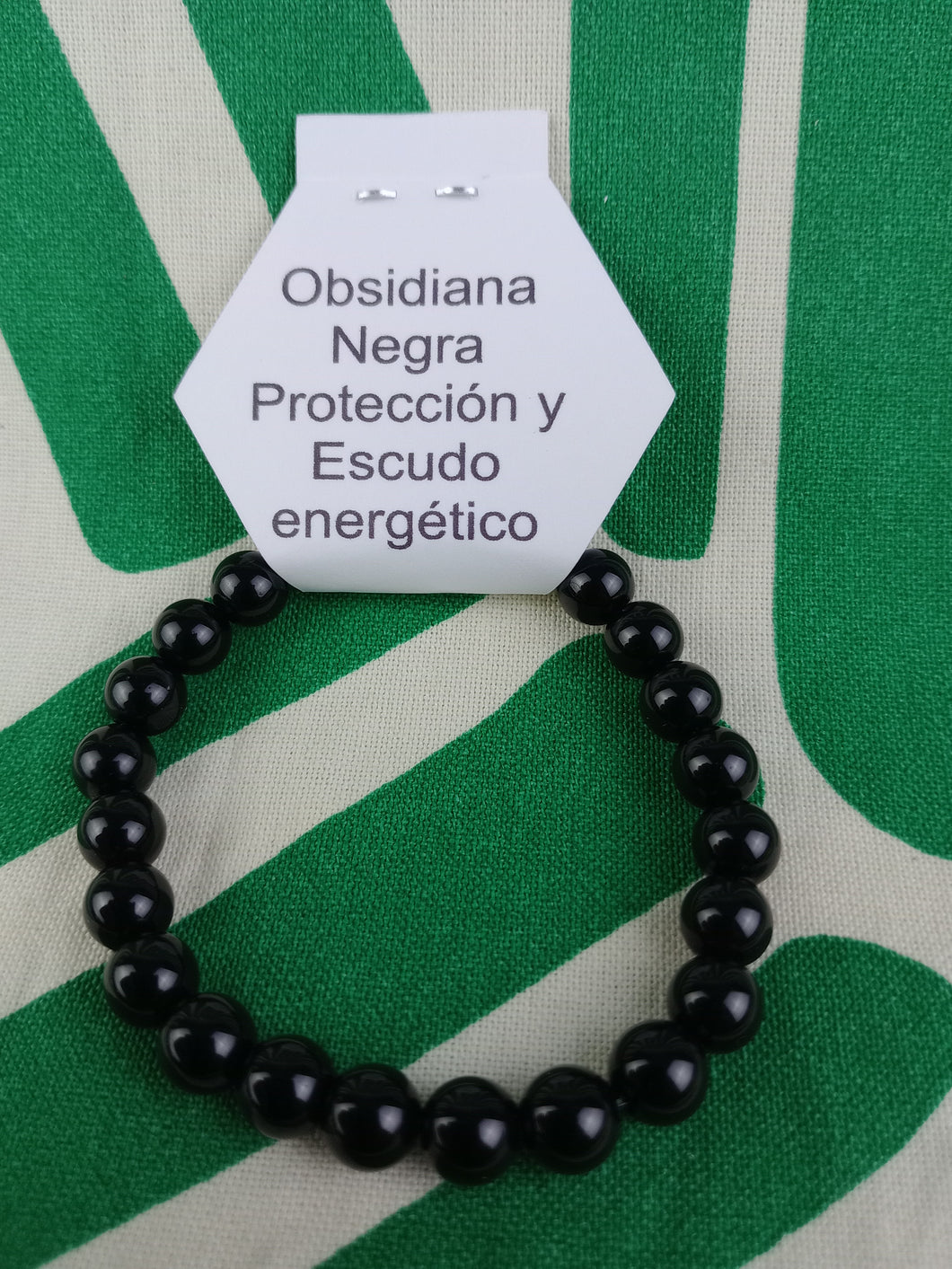 Pulsera Elástica Obsidiana Negra  8 mm