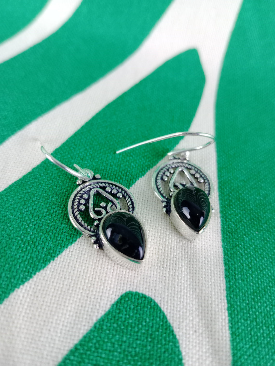 Pendientes Obsidiana Plata Estilo Etnico