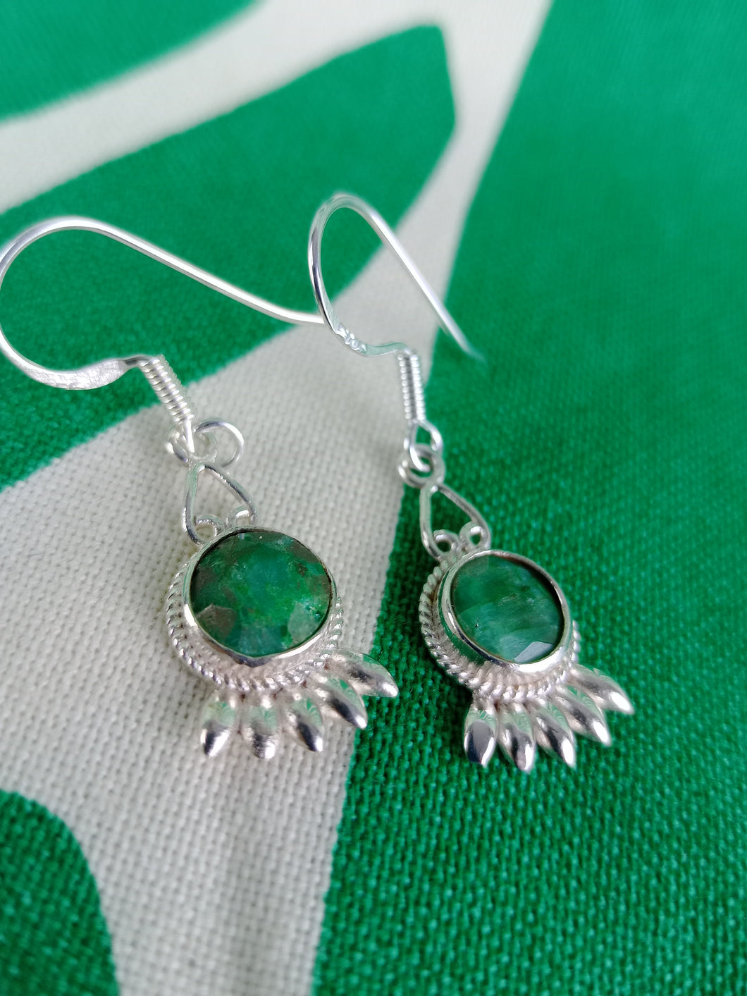 Pendientes Esmeralda Plata Estilo Etnico