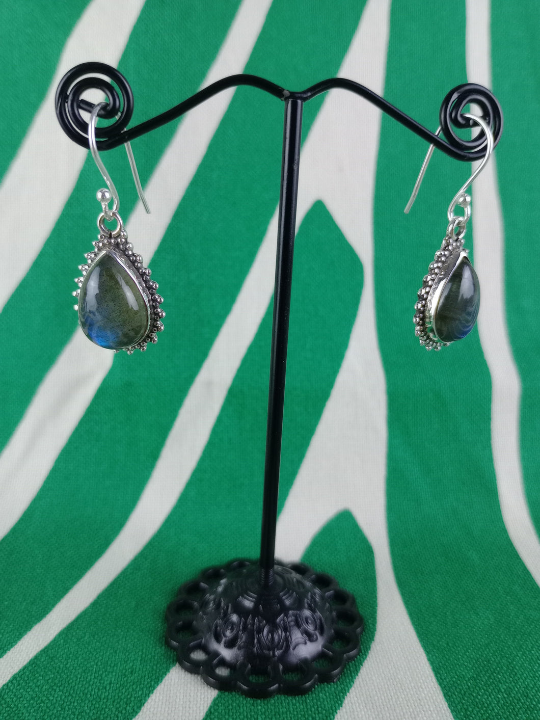 Pendientes Labradorita Lagrima Plata