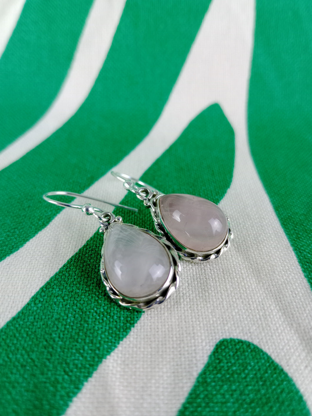 Pendientes Cuarzo Rosa Lagrima Plata