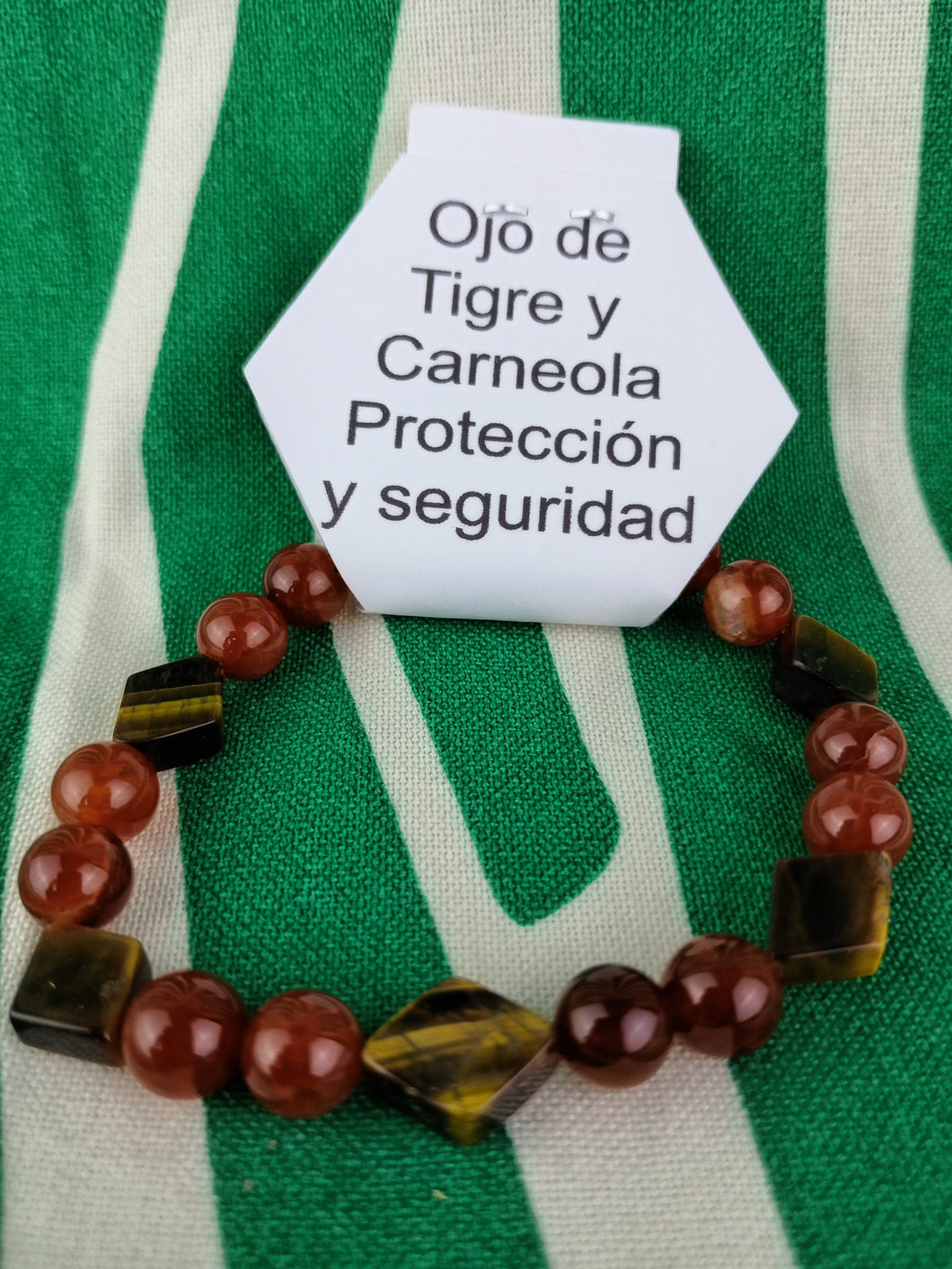Pulsera Ojo de Tigre y Carneola Rombos