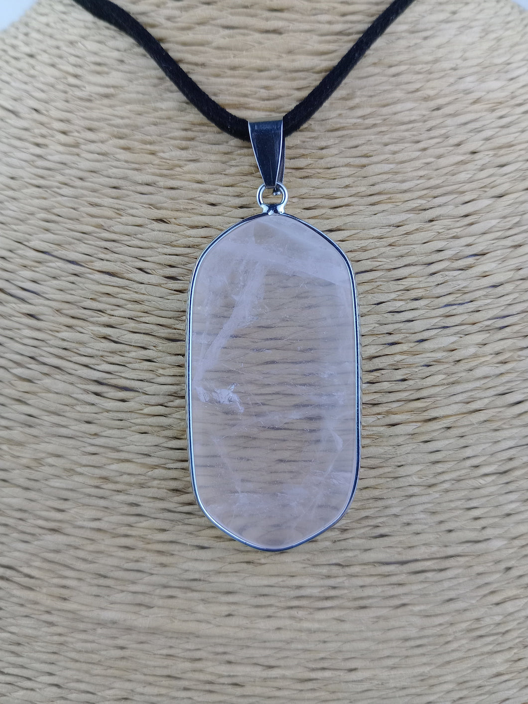 Colgante Cuarzo Rosa Acero inoxidable