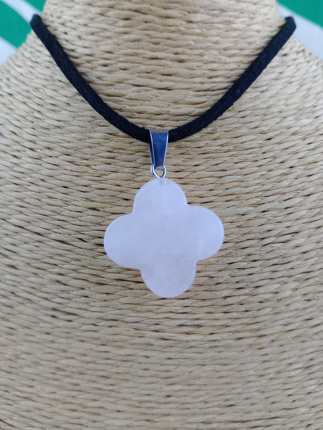 Colgante Trebol Suerte 4 Hojas Cuarzo Rosa