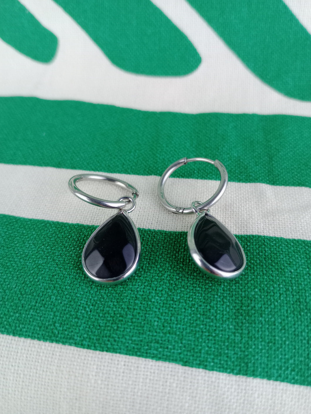 Pendientes Obsidiana Aro de Acero inoxidable