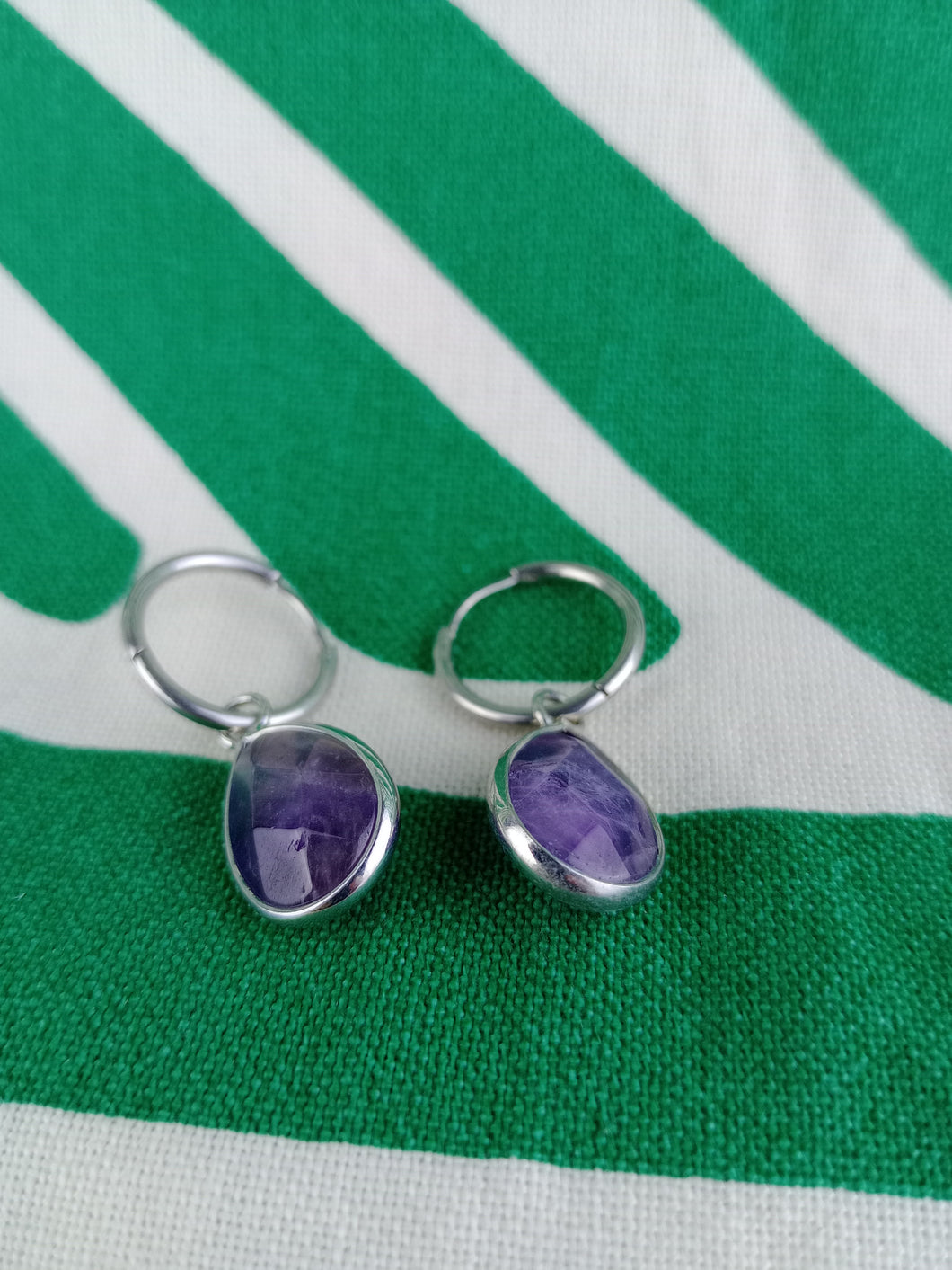 Pendientes Amatista Aro de Acero inoxidable Mod 2