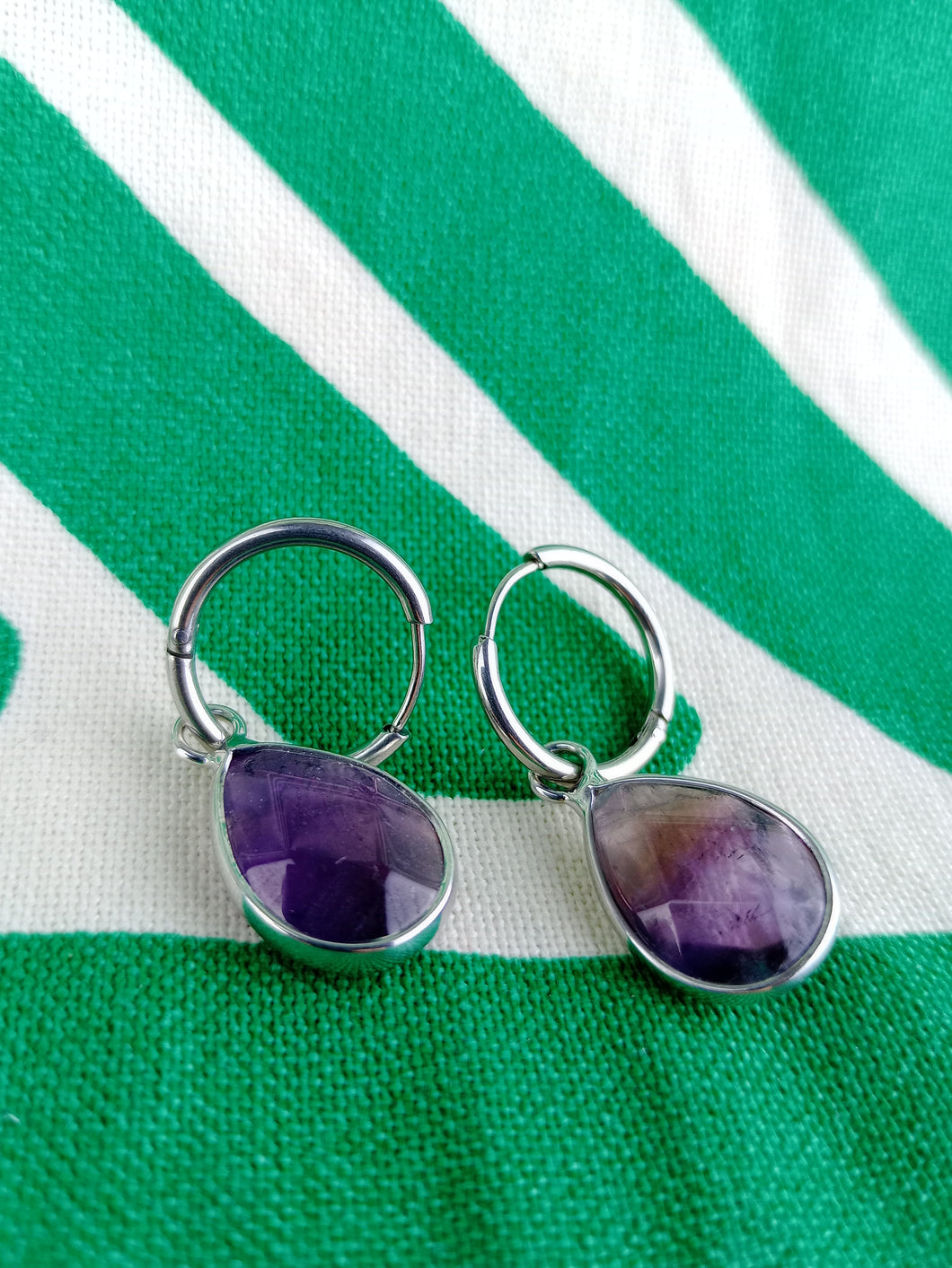 Pendientes Amatista Aro de Acero inoxidable Mod 3