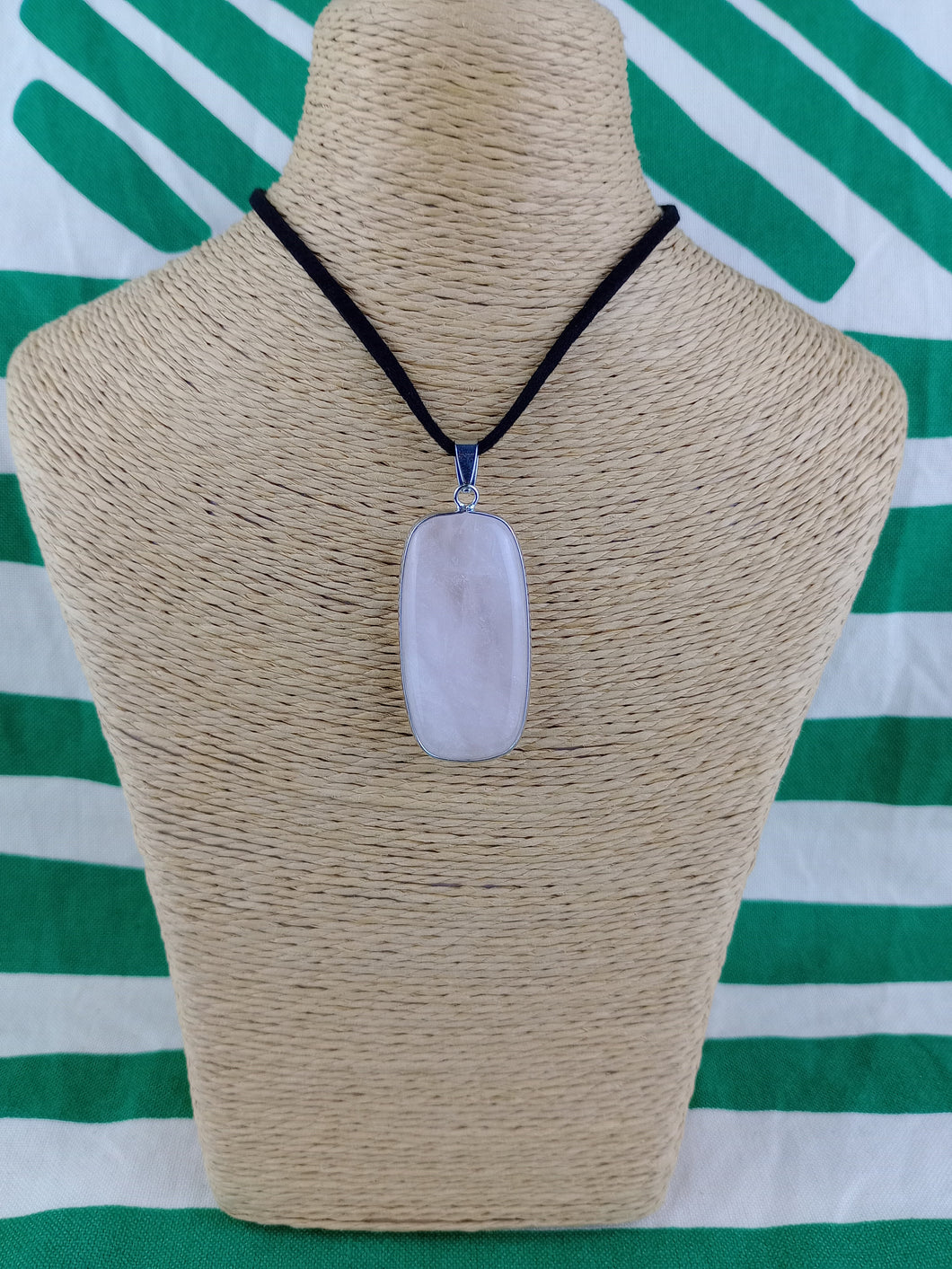 Colgante Cuarzo Rosa Perfil Acero Rectangular