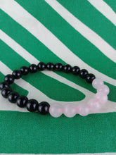 Cargar imagen en el visor de la galería, Pulsera Cuarzo Rosa + Obsidiana negra
