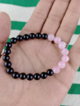 Cargar imagen en el visor de la galería, Pulsera Cuarzo Rosa + Obsidiana negra
