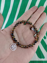Cargar imagen en el visor de la galería, Pulsera Ojo de Tigre Doble Proteccion + Tetragramaton 6 mm
