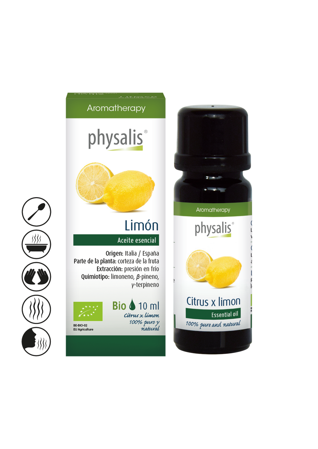 Aceite Esencial de Limón Ecológico 10 ml (Apto uso alimentario) Physalis