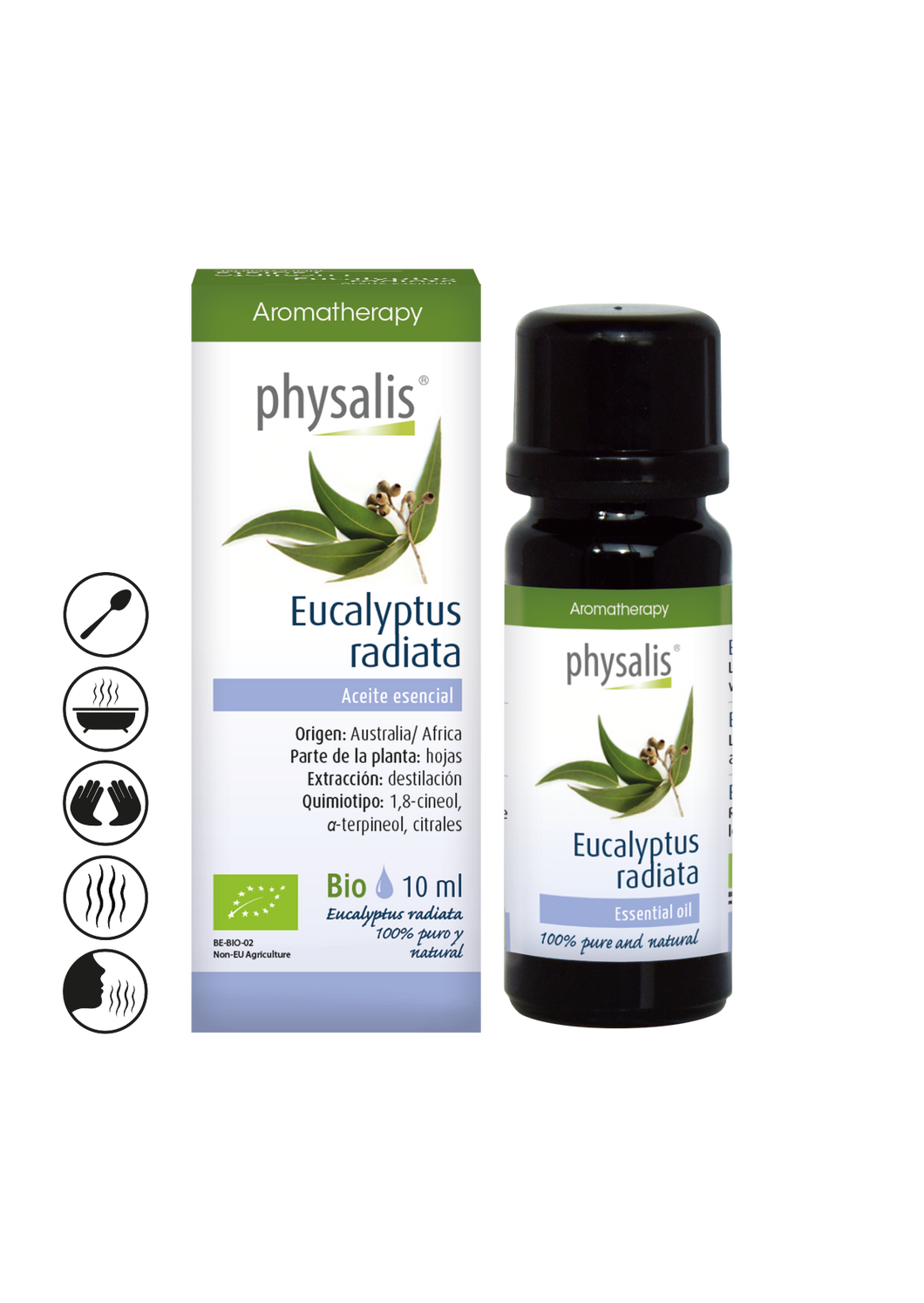 Aceite Esencial de Eucalipto Radiata Ecológico 10 ml (Apto uso alimentario) Physalis