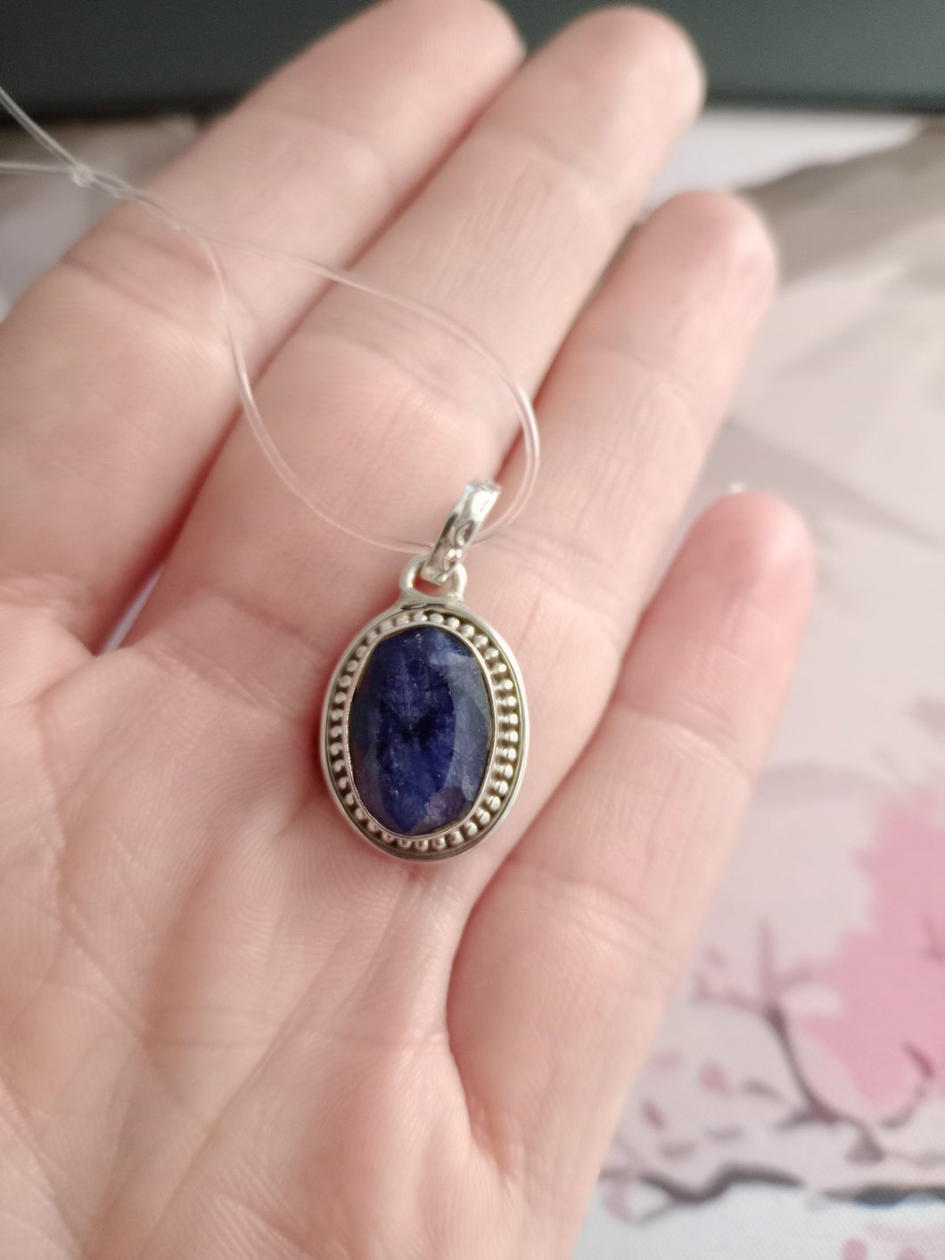 Colgante Plata Zafiro Grande Oval