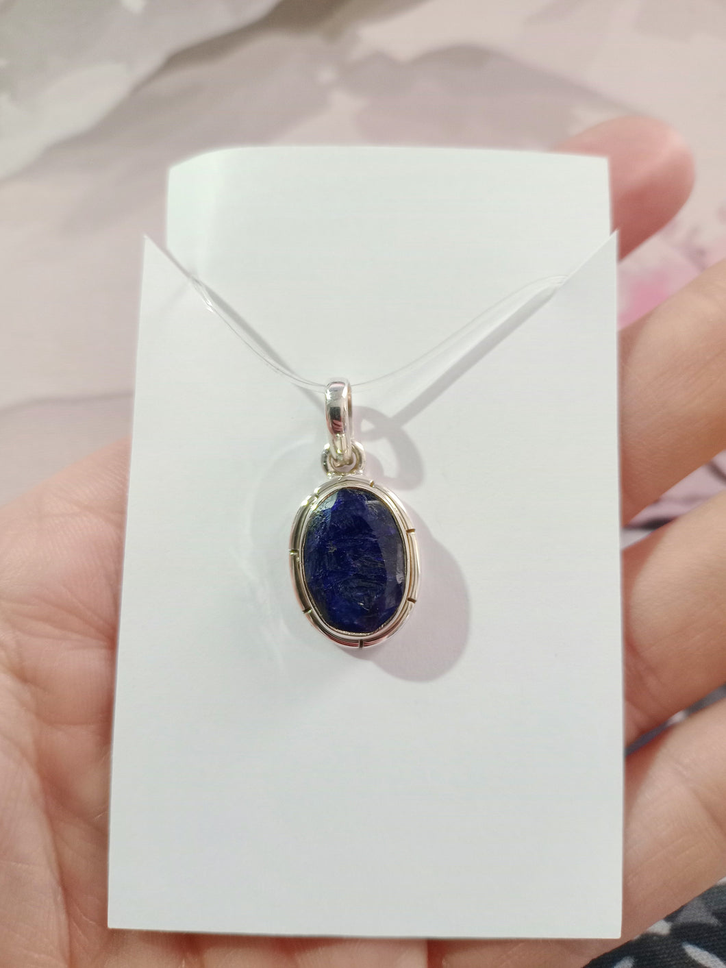 Colgante Plata Zafiro Grande Oval Rayas