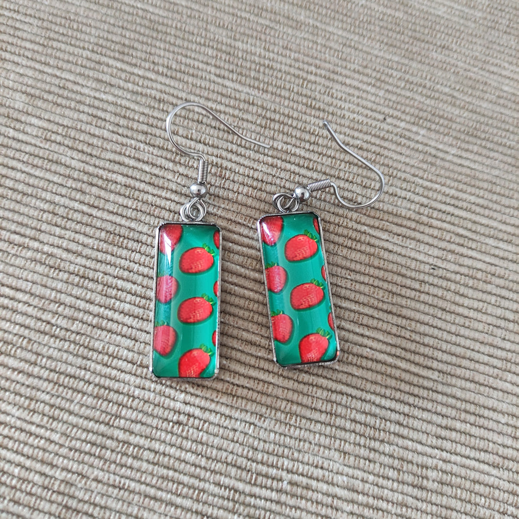 Pendientes Glass & Steel Fresas Verde