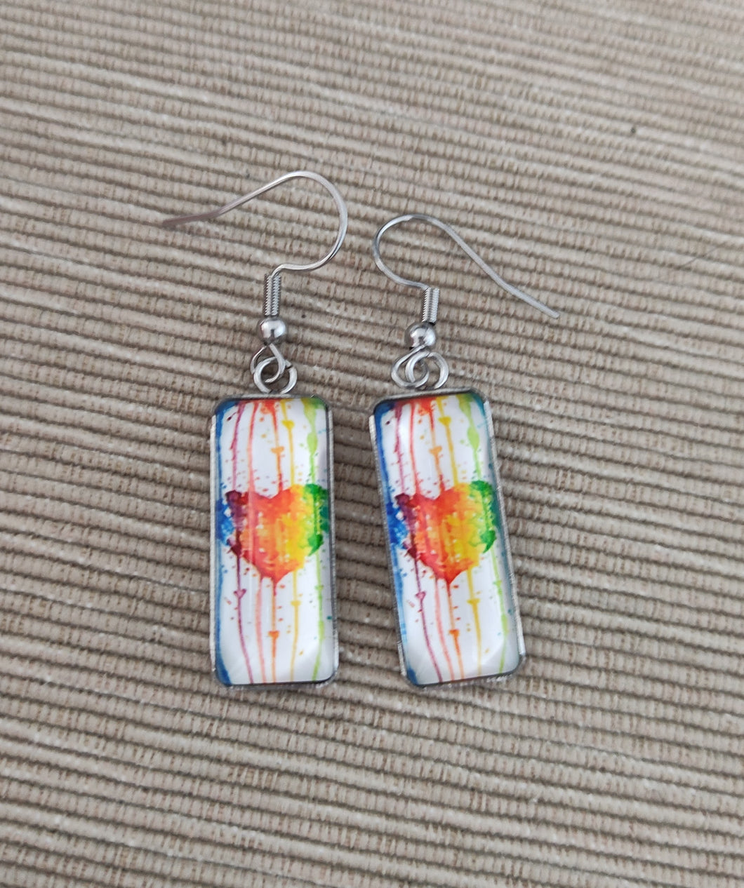 Pendientes Glass & Steel Corazones Arcoiris