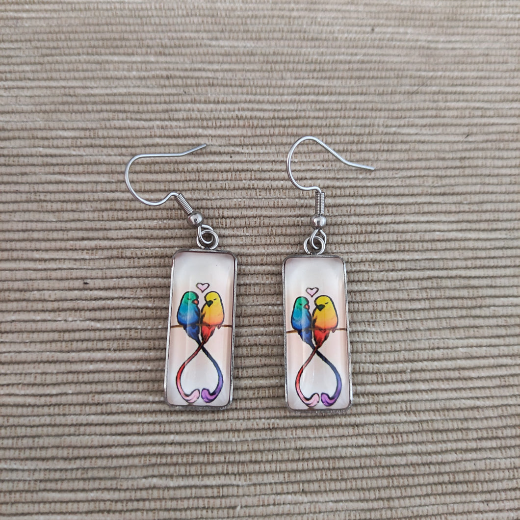 Pendientes Glass & Steel Bird Love