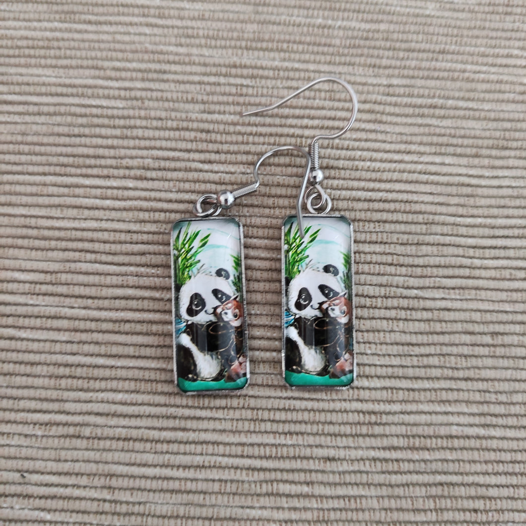 Pendientes Glass & Steel Panda y Panda Rojo