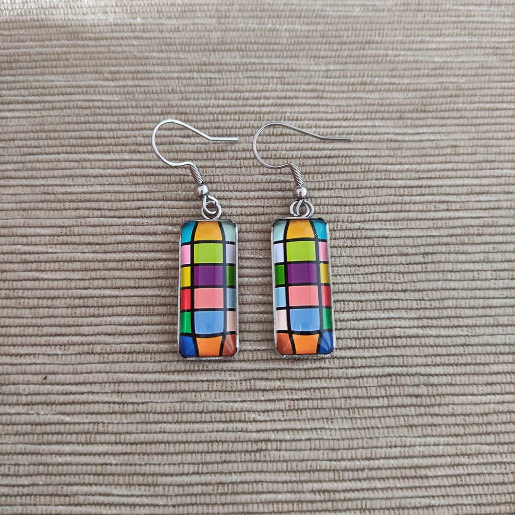 Pendientes Glass & Steel Cuadrados Multicolor