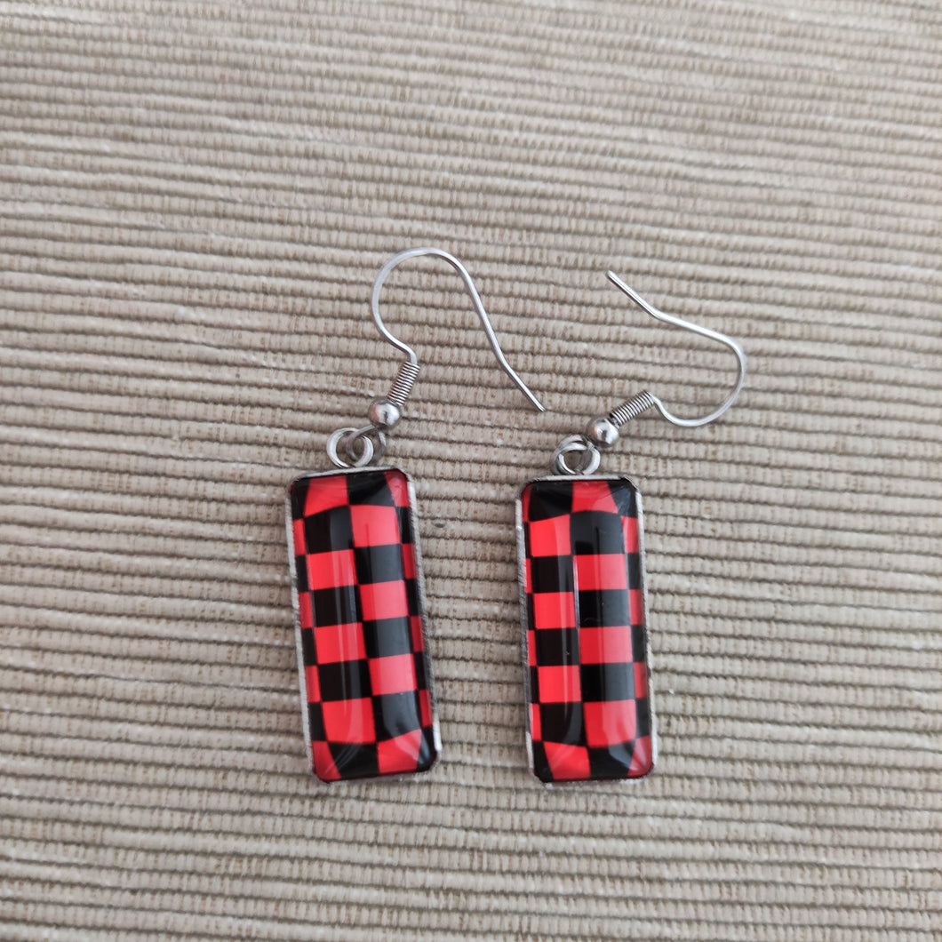 Pendientes Glass & Steel Cuadrados Rojo y Negro