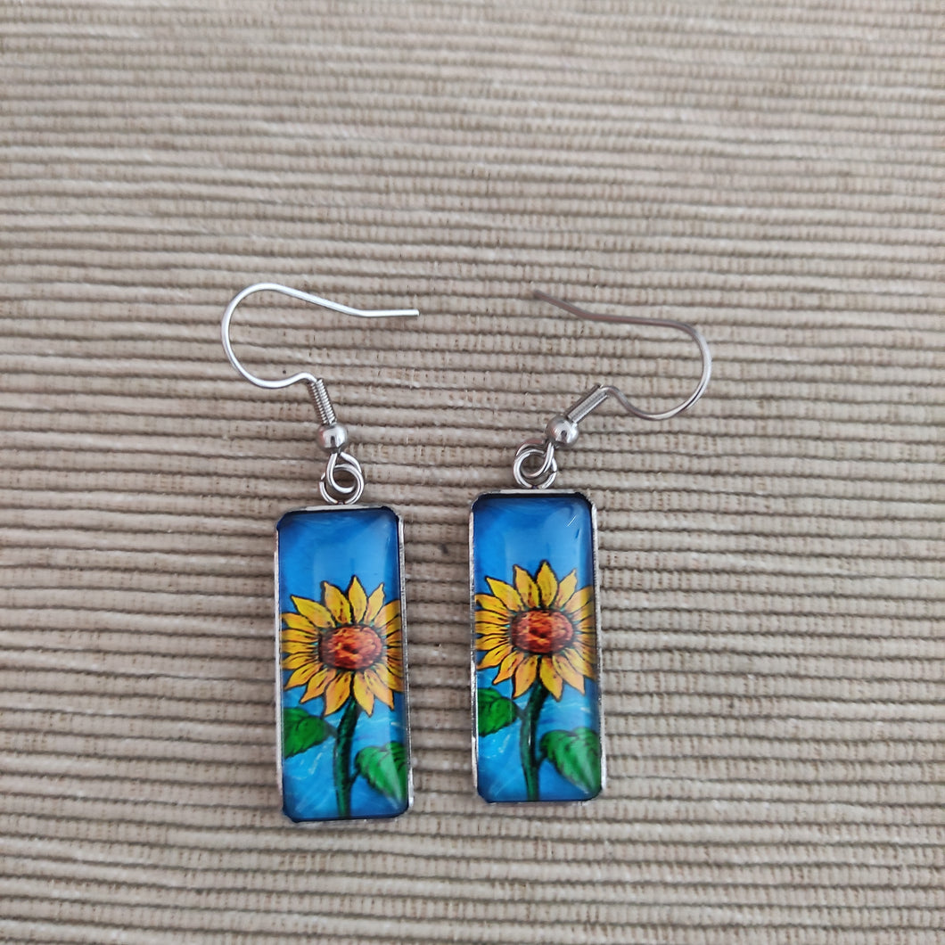 Pendientes Glass & Steel Girasol Azul cielo