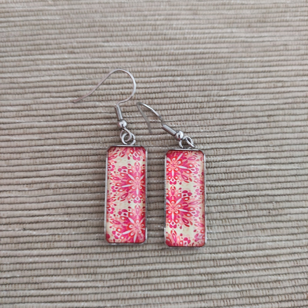 Pendientes Glass & Steel Modelo: Floral Rosa