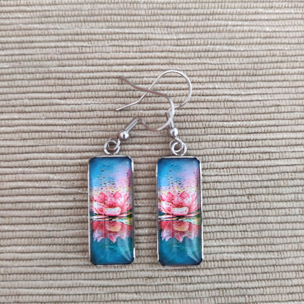 Pendientes Glass & Steel Loto Rosa