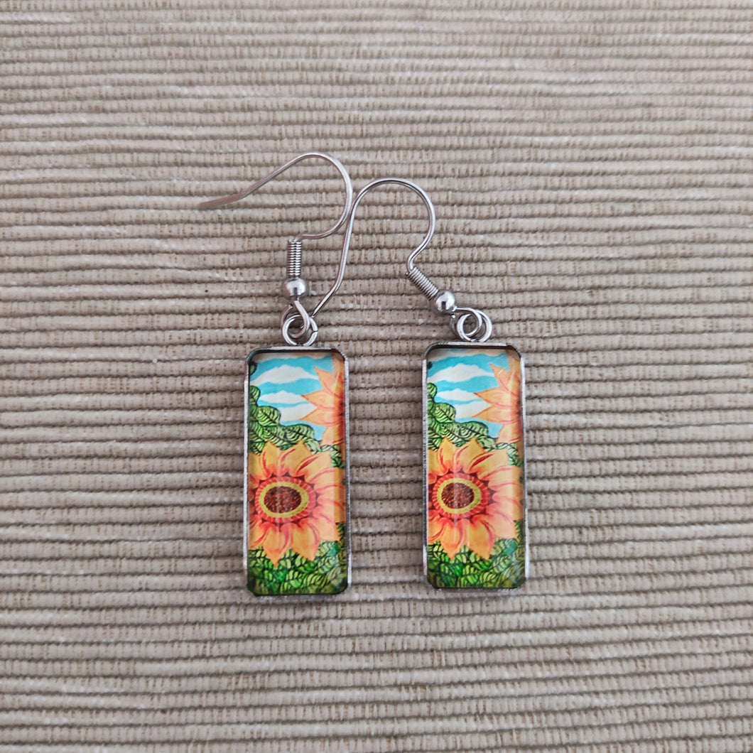 Pendientes Glass & Steel Girasoles naranjas