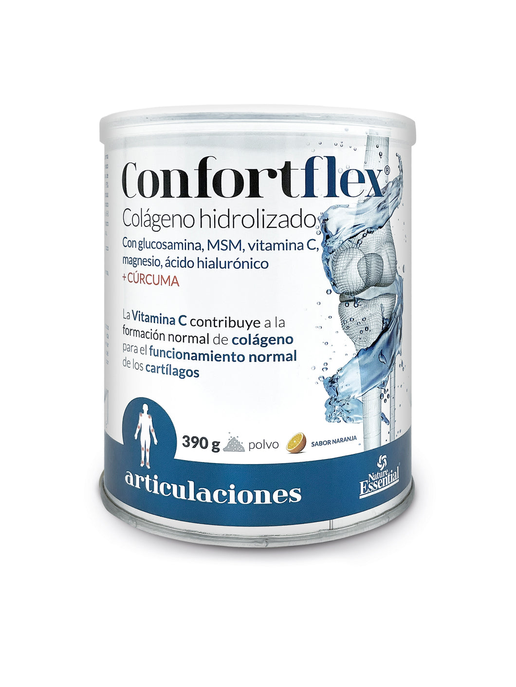 Confortflex® 360 gr. Colágeno polvo hidrolizado con glucosamina, MSM, cúrcuma, ácido hialuronico, silicio y vitaminas 